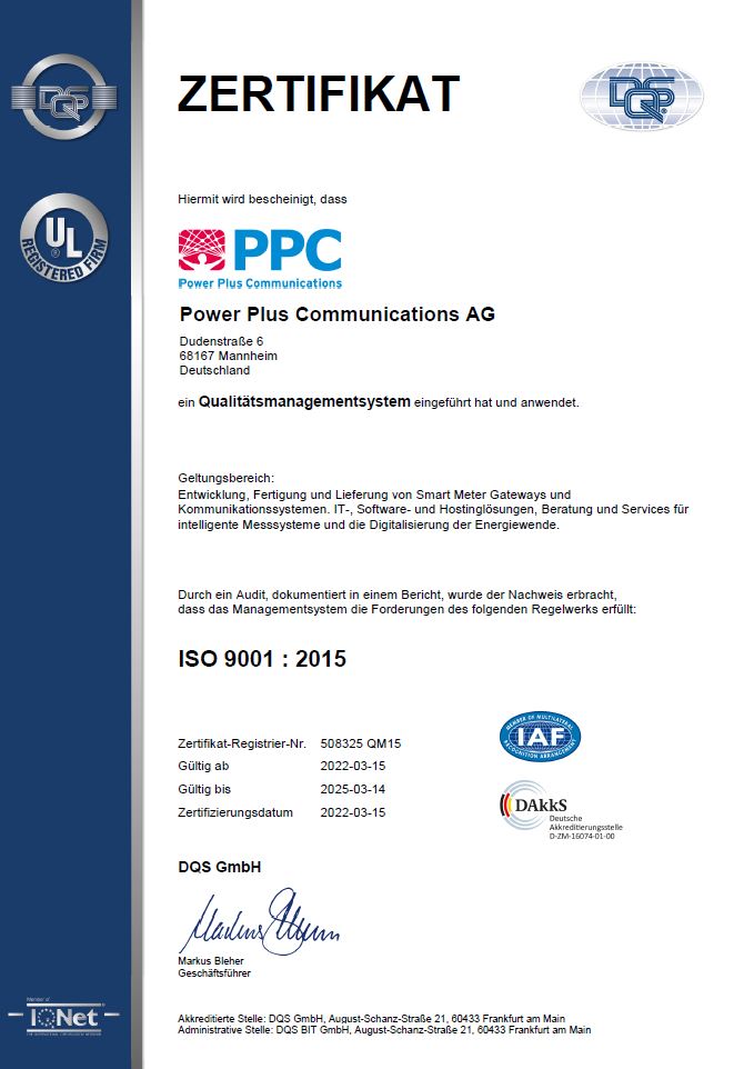 PPC ISO 9001:2015 Zertifikat